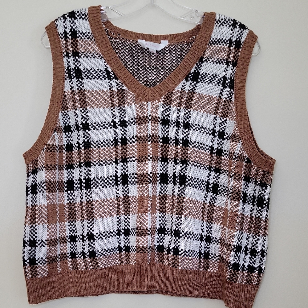 No Boundaries V Neck Sweater Vest Woman's XXXL‎ Plaid Preppy Collegiate